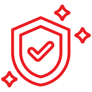 A red shield with a check mark in the center, surrounded by three small stars.