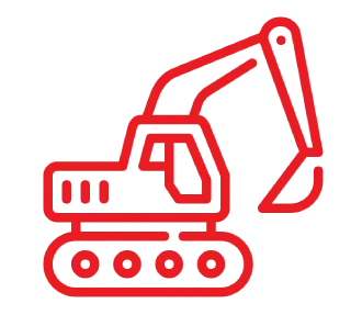 A red and black picture of a construction truck