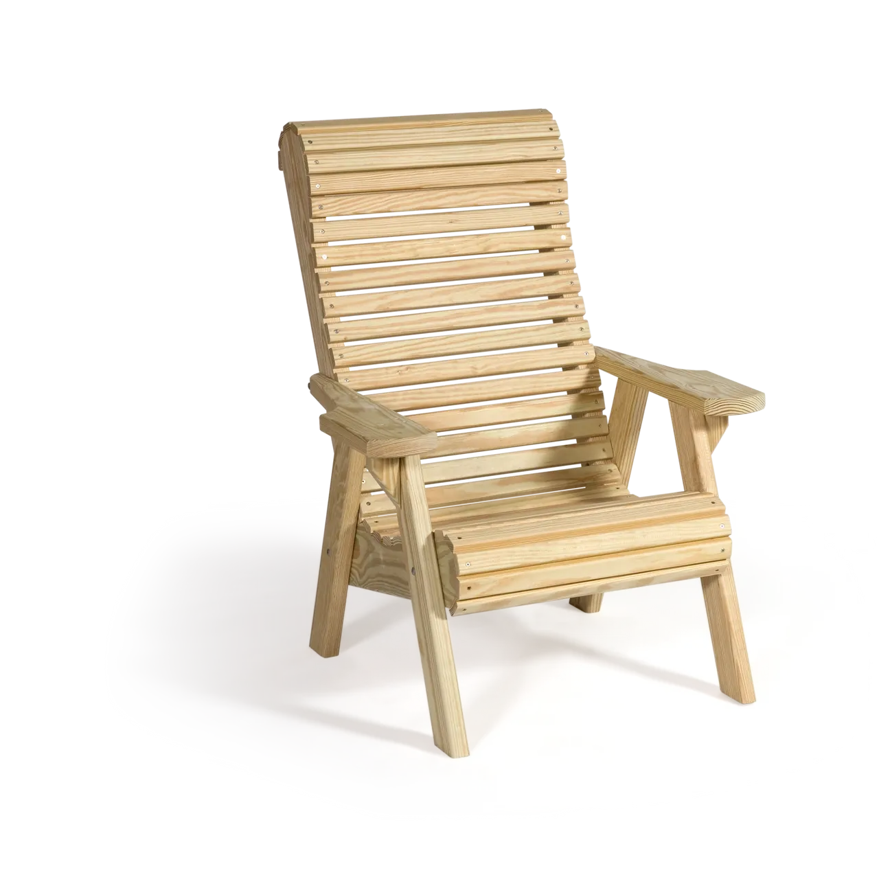 A wooden chair with arms and legs.