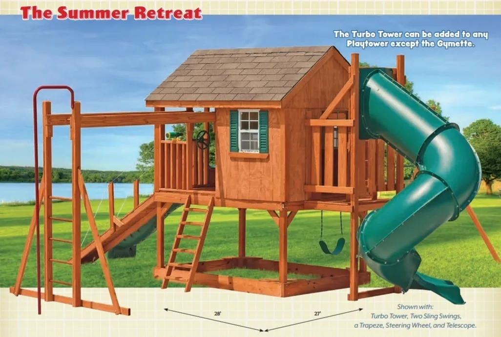 A picture of the back side of a backyard play set.