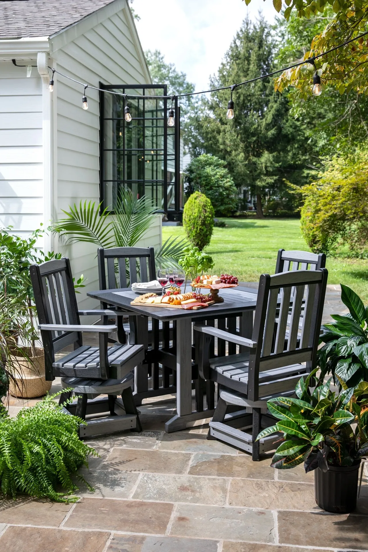 A table and chairs set in the middle of a patio.