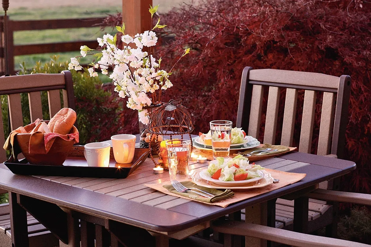A table with two plates and cups on it