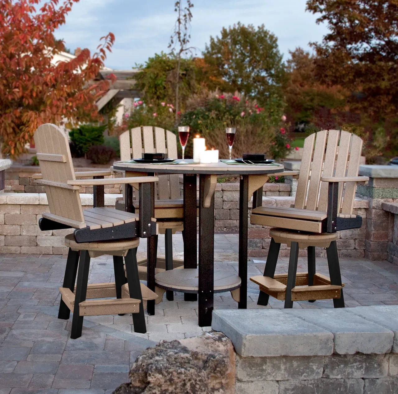 A table and chairs set up on the patio.