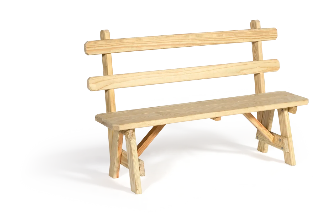 A wooden bench sitting on top of a table.