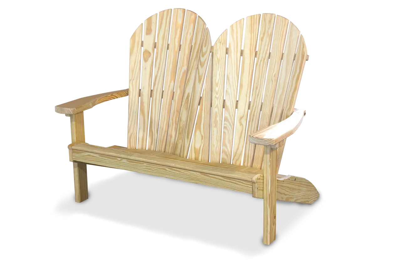 A bench with two backs and one foot rest.