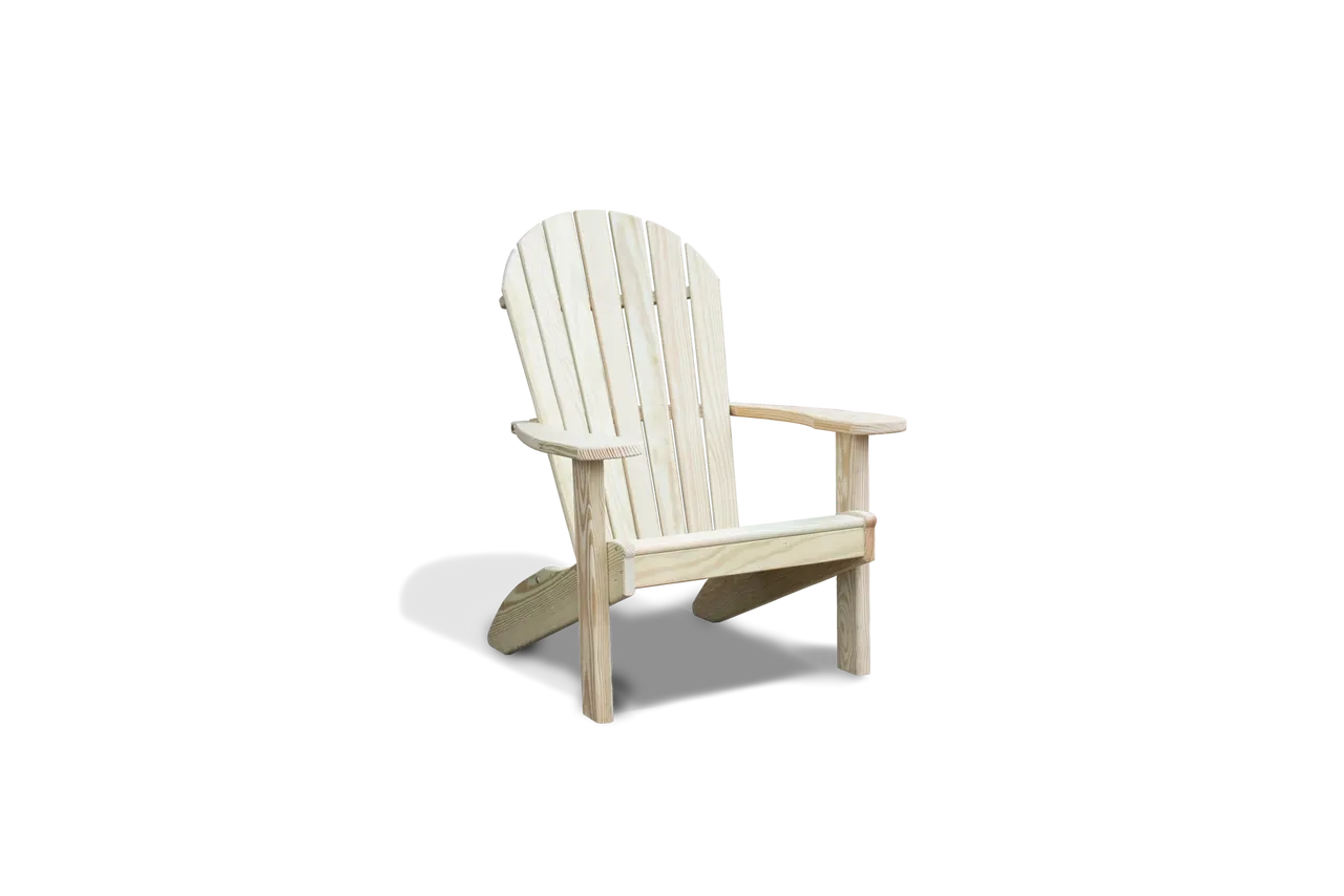 A white chair with a table in front of it.