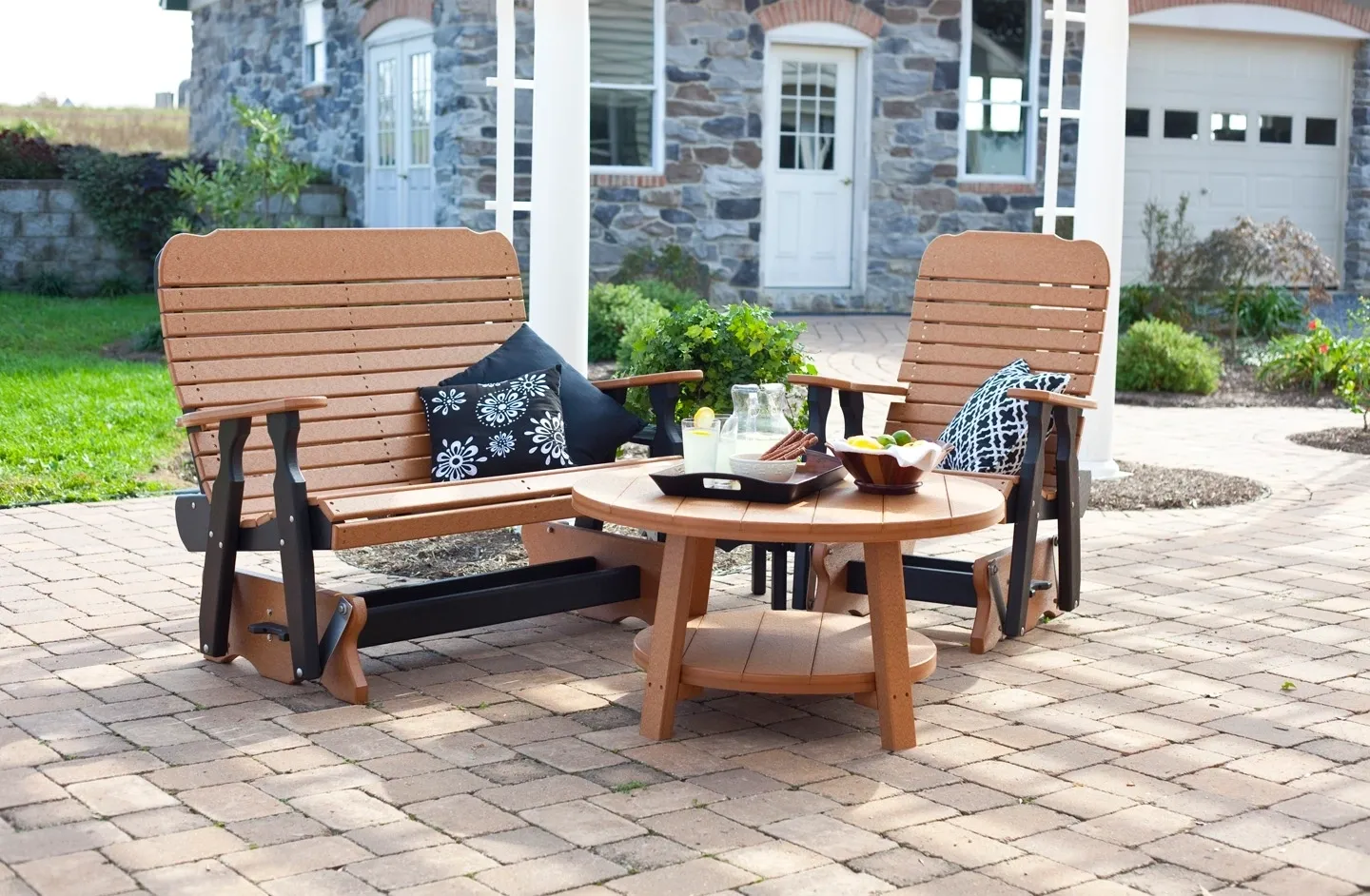A patio set with two chairs and table.